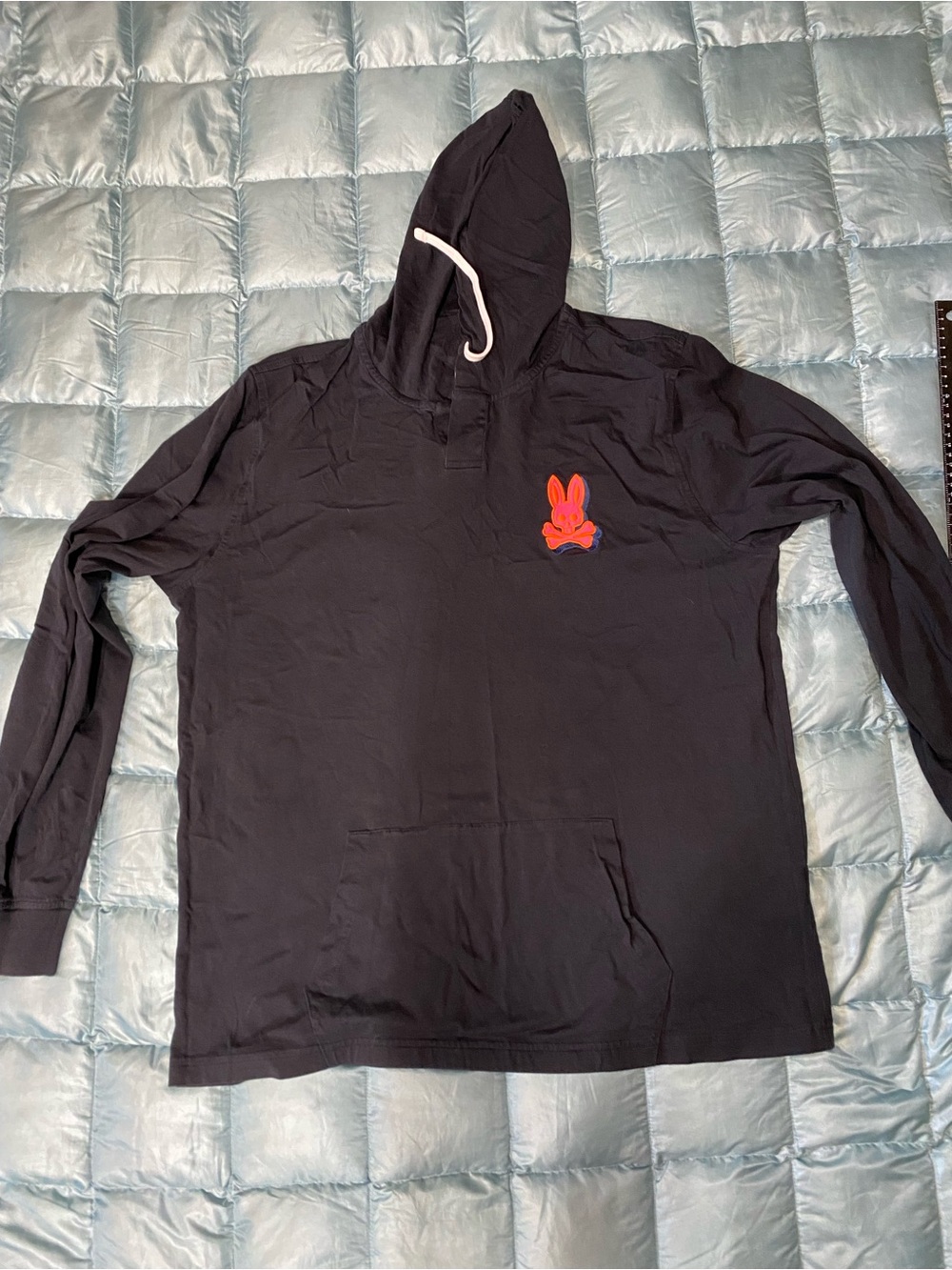 EUC Men’s Psycho Bunny Black Hoodie with Hot Pink Patch Sz 7 or XL. Retail $109